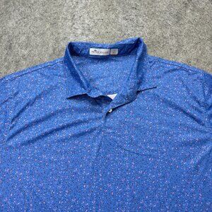 Peter Millar Featherweight Printed Citrus Performance Polo Shirt Men L Blue
